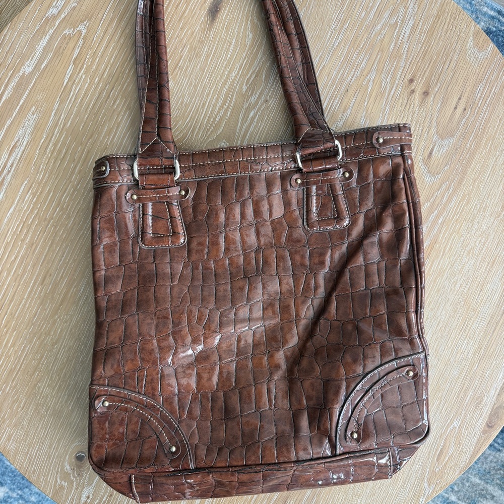 Liz Claiborne Brown Croc-Embossed faux Leather Tote Bag